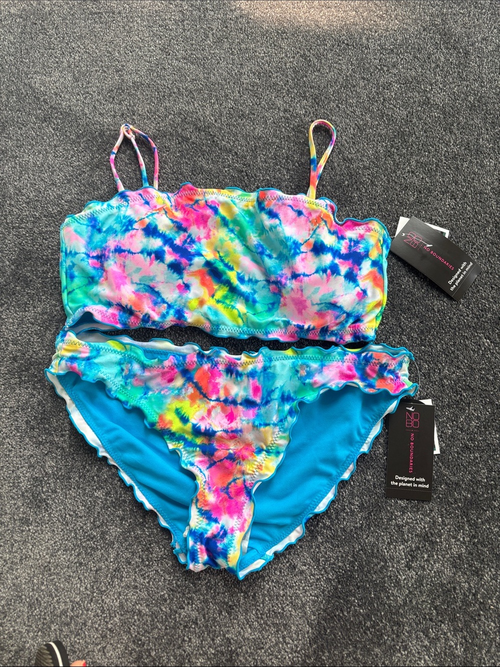 Tie-Dye Blue Multicolor Ruffle Bikini Set